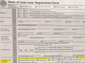 An image of the Utah voter registration form.