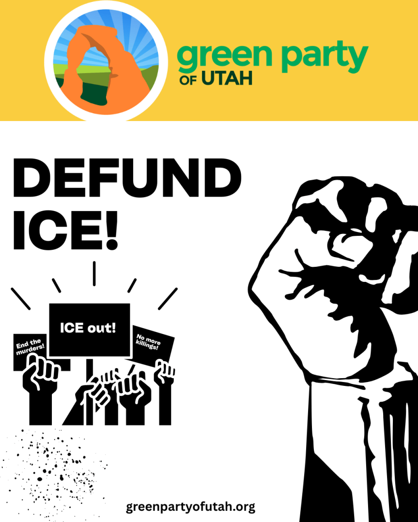 Image of a large fist pointing upward and a group of hands holding signs.